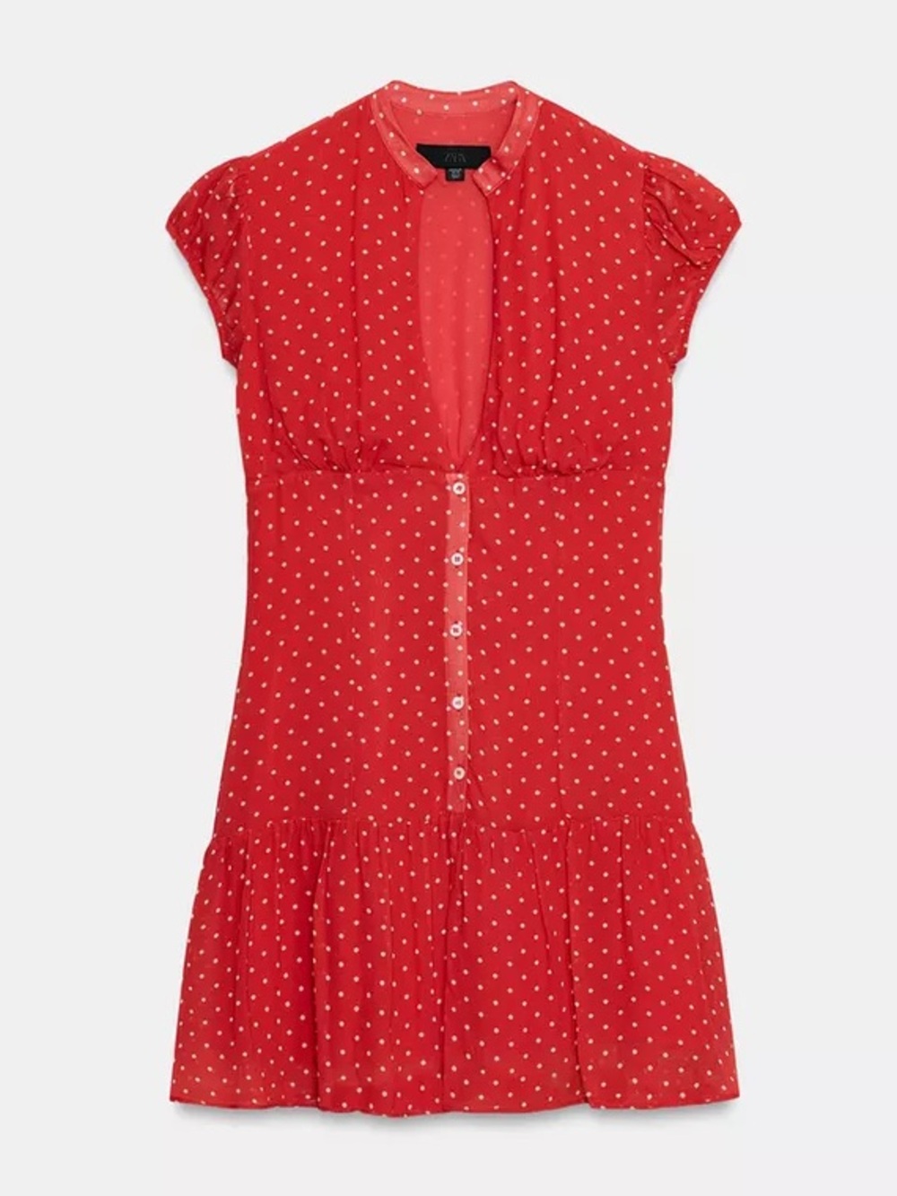 Zara Red Polka Dot Button-Front Mini Dress. POP - Picture 4 of 9